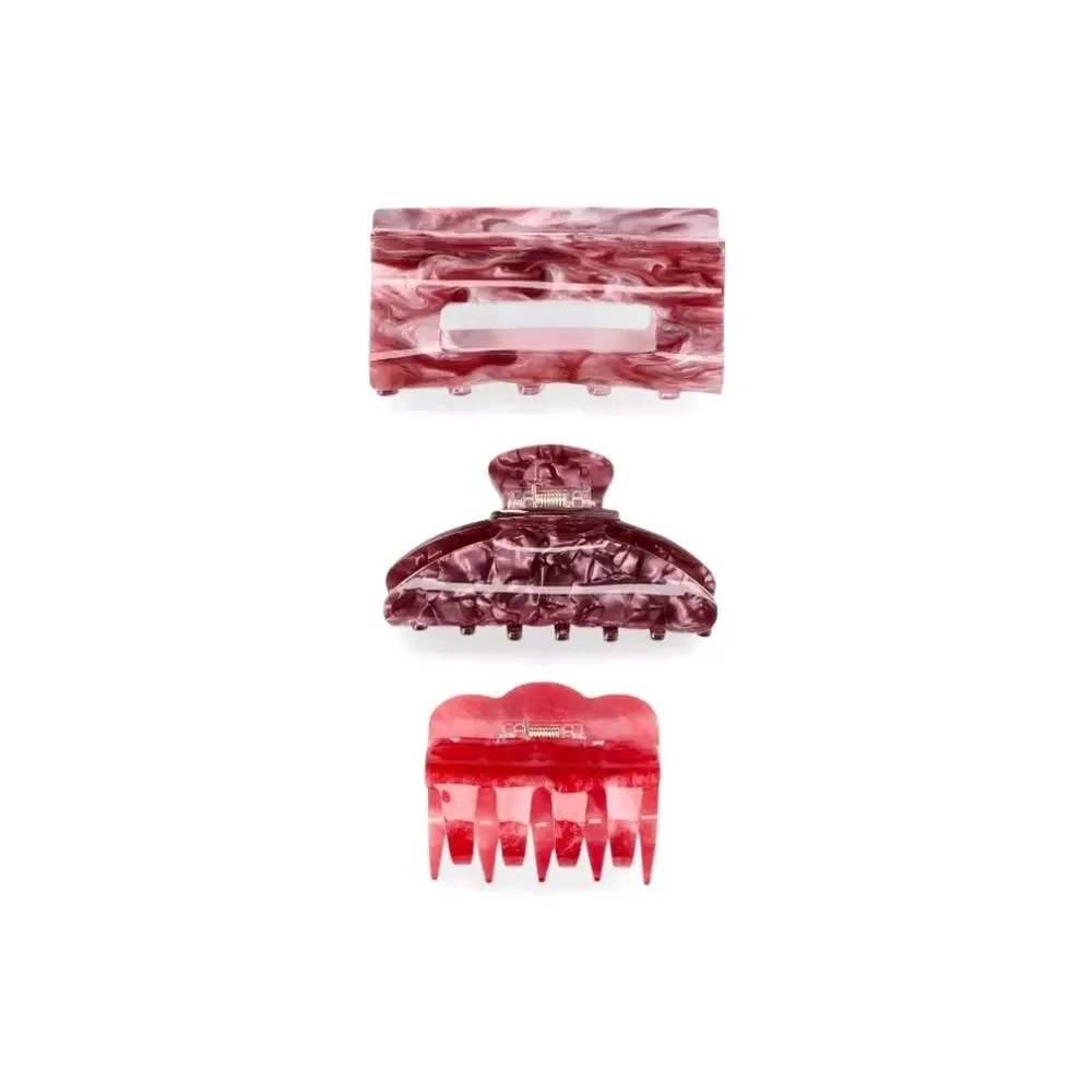 Time and Tru Women's Hair Claw Clips, 2-Pack, Red 5PC